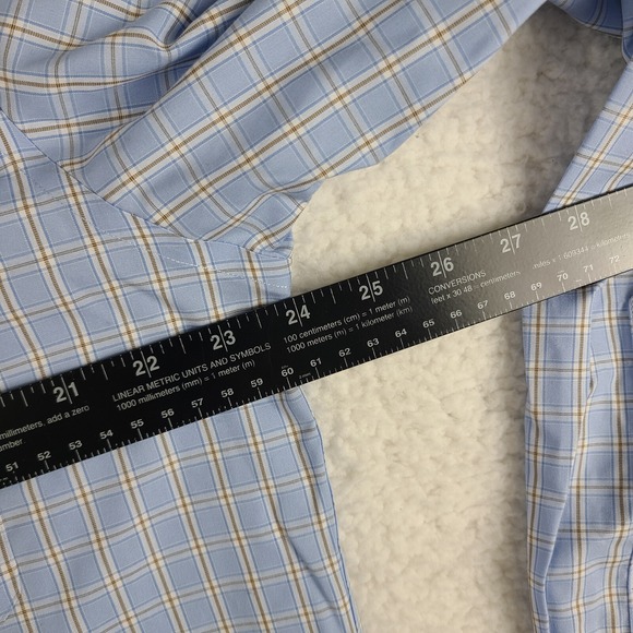 Joseph Abboud Dress Shirt Mens XL Blue Brown Check Non Iron Cotton Button Up - Picture 8 of 11